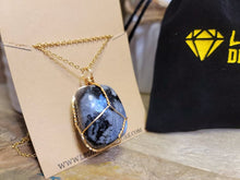 Load image into Gallery viewer, Labradorite Healing Crystal Stone Necklace GOLD wrapped tone Handmade
