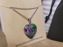 Load image into Gallery viewer, Crystal Necklace Silver BloodStone Healing Crystal Heart Necklace Silver tone
