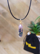 Load image into Gallery viewer, Natural Crystal Gold Wire Wrapped Rainbow Fluorite Necklace Handmade
