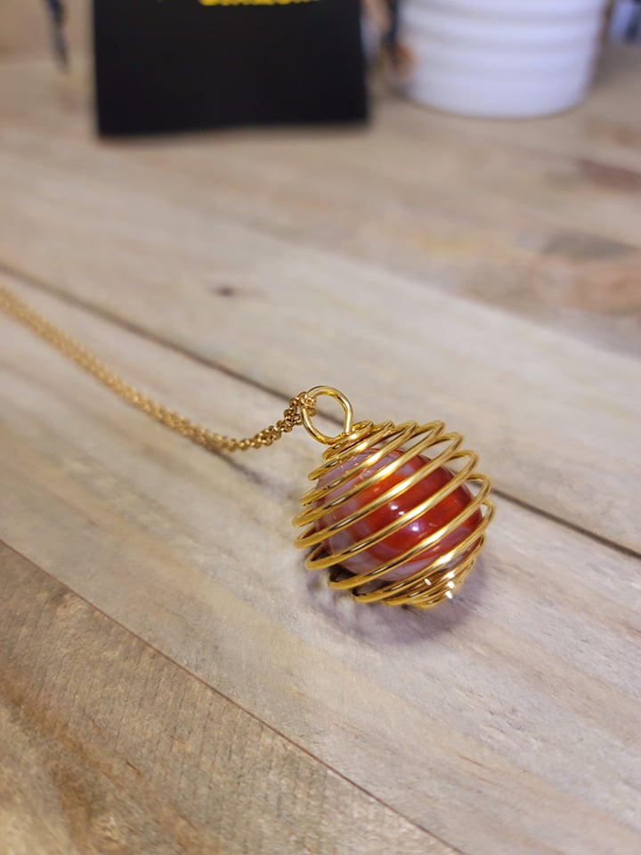 Gold Tone CAGE Necklace Healing Crystal Cage Necklace Gold tone