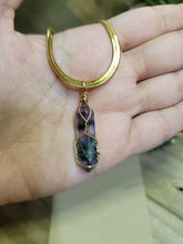 Load image into Gallery viewer, Crystal Necklace Gold Wire Wrapped Fluorite Crystal Point Choker Necklace
