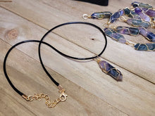 Load image into Gallery viewer, Natural Crystal Gold Wire Wrapped Rainbow Fluorite Necklace Handmade
