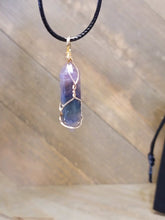 Load image into Gallery viewer, Natural Crystal Gold Wire Wrapped Rainbow Fluorite Necklace Handmade
