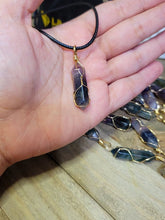 Load image into Gallery viewer, Natural Crystal Gold Wire Wrapped Rainbow Fluorite Necklace Handmade
