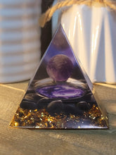 Load image into Gallery viewer, Orgone Pyramid, Amethyst &amp; Black Obsidean  Orgonite
