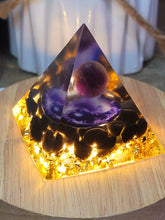 Load image into Gallery viewer, Orgone Pyramid, Amethyst &amp; Black Obsidean  Orgonite
