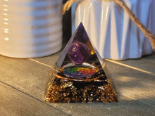 Load image into Gallery viewer, Orgone Pyramid, Amethyst &amp; Black Obsidean Orgonite
