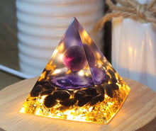 Load image into Gallery viewer, Orgone Pyramid, Amethyst &amp; Black Obsidean  Orgonite
