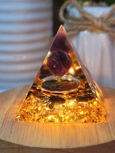 Load image into Gallery viewer, Orgone Pyramid, Amethyst &amp; Black Obsidean Orgonite
