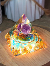 Load image into Gallery viewer, Orgone Pyramid, Amethyst &amp; Blue larimar  Orgonite

