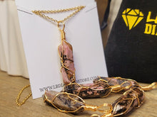 Load image into Gallery viewer, Natural Rhodonite Handmade Point Necklace  Gold Tone
