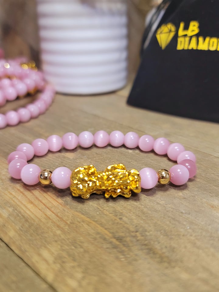 Pink Cat Eye Feng Shui Stretch Bracelet | 8mm Beaded Gift for Her