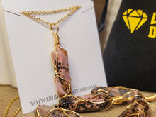 Load image into Gallery viewer, Natural Rhodonite Handmade Point Necklace  Gold Tone

