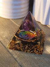 Load image into Gallery viewer, Orgone Pyramid, Amethyst &amp; Black Obsidean Orgonite
