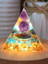 Load image into Gallery viewer, Orgone Pyramid, Amethyst &amp; Blue larimar  Orgonite
