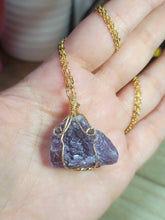 Load image into Gallery viewer, Raw Crystal Necklace, Amethyst Raw stone Necklace Gold Wired Handmade
