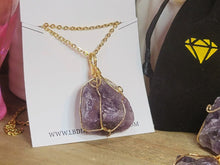 Load image into Gallery viewer, Raw Crystal Necklace, Amethyst Raw stone Necklace Gold Wired Handmade
