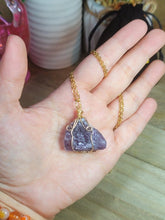 Load image into Gallery viewer, Raw Crystal Necklace, Amethyst Raw stone Necklace Gold Wired Handmade
