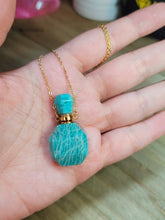 Load image into Gallery viewer, Natural Crystal perfume Bottle Necklace Amazonite Gold Tone
