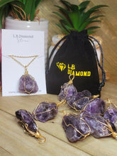 Load image into Gallery viewer, Raw Crystal Necklace, Amethyst Raw stone Necklace Gold Wired Handmade
