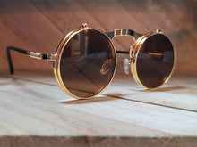 Load image into Gallery viewer, Steampunk Goggles Glasses Round Sunglasses Emo Retro Vintage Flip Up
