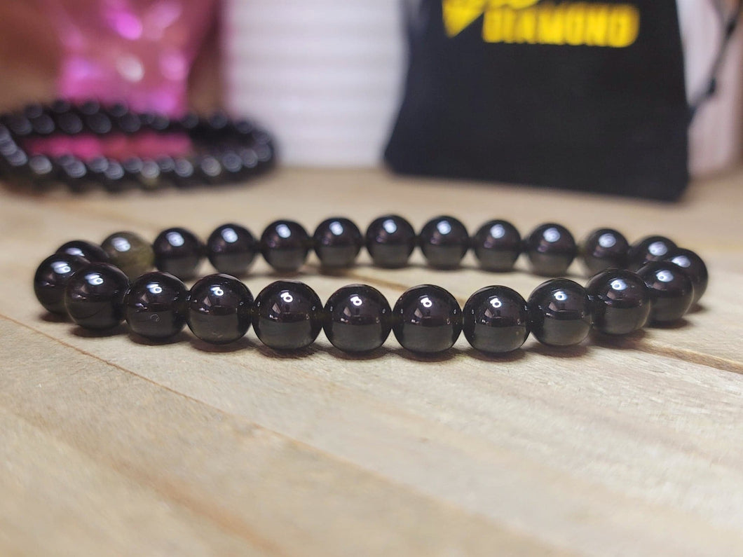 Black Obsidian 8mm bracelet Healing Crystal Genuine Beautiful
