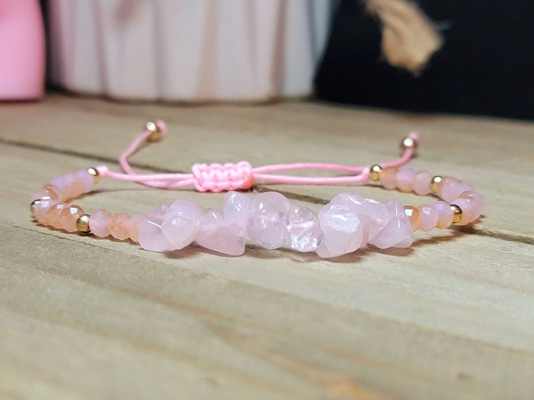 Rose Quartz Chip Adjustable Bracelet Handmade Bracelet~ Self Love