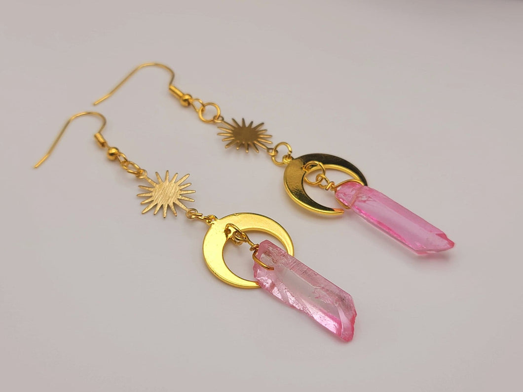 Pink Celestial Aura Quartz Earrings Handmade, Cute earrings