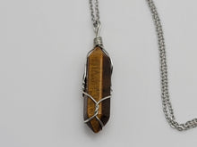 Load image into Gallery viewer, Silver Wire Wrapped Tiger&#39;s Eye Healing Crystal Point Necklace
