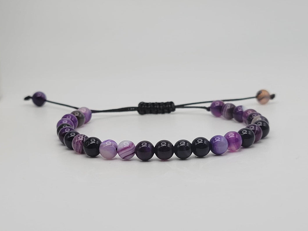 djustable Amethyst Beaded Bracelet - 6MM Beads - Beautiful Gift for Her or Him