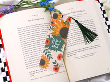 Load image into Gallery viewer, Cute Floral Bookmark with Green Tassel , Sunflower Bookmark ,Be Kind To Your Mind
