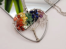 Load image into Gallery viewer, 7 Chakras Necklace Silver tone Gemstone Chip Tree of Life
