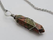 Load image into Gallery viewer, Natural Unakite Handmade Point Necklace Silver Wire wrapped  Pendant Necklace
