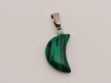 Load image into Gallery viewer, Natural Handmade Crystal Necklace Silver Tone Moon Malachite Healing Crystal
