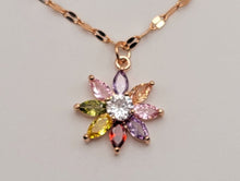 Load image into Gallery viewer, Dainty Charm: 18 Inch Gold Tone Necklace with Cute Colorful Flower Pendant
