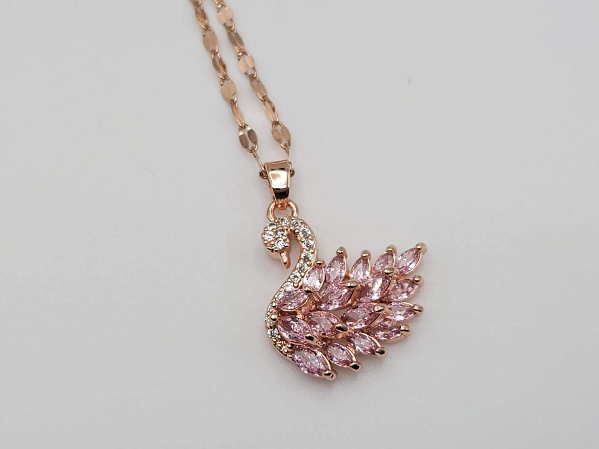Gold Tone Swarovski Swan True Beauty Rose Gold Necklace Swan