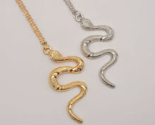 Load image into Gallery viewer, Silver &amp; Gold Snake Necklace | Minimalist Snake Charm Pendant | Delicate Necklace | Snake Pendant | Serpent Necklace | Snake Lover Gift
