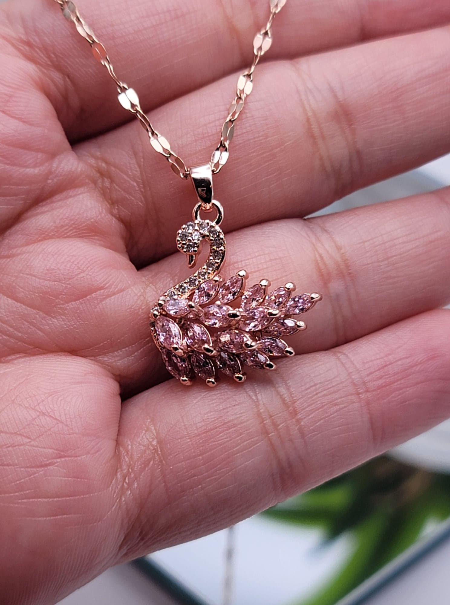 Ju Kyung Swarovski Swan True Beauty Rose Gold Necklace Swan