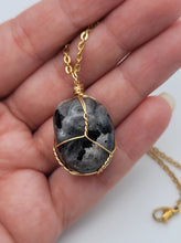 Load image into Gallery viewer, Labradorite Healing Crystal Stone Necklace GOLD wrapped tone Handmade
