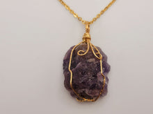 Load image into Gallery viewer, Raw Crystal Necklace, Amethyst Raw stone Necklace Gold Wired Handmade
