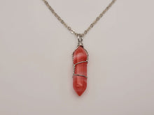 Load image into Gallery viewer, Crystal Point Necklace Silver Tone Strawberry Quartz Pendant Necklace
