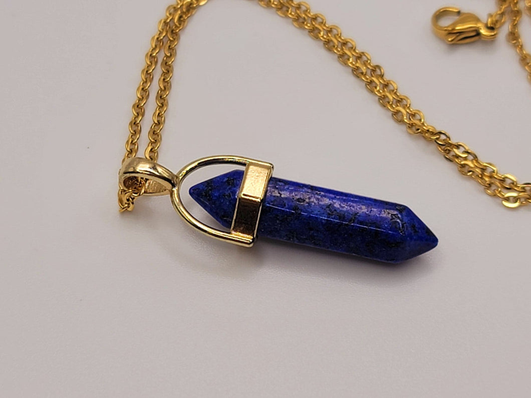 Lapis Lazuli Handmade Point Necklace Hexagon Chain Golden Pendant Necklace