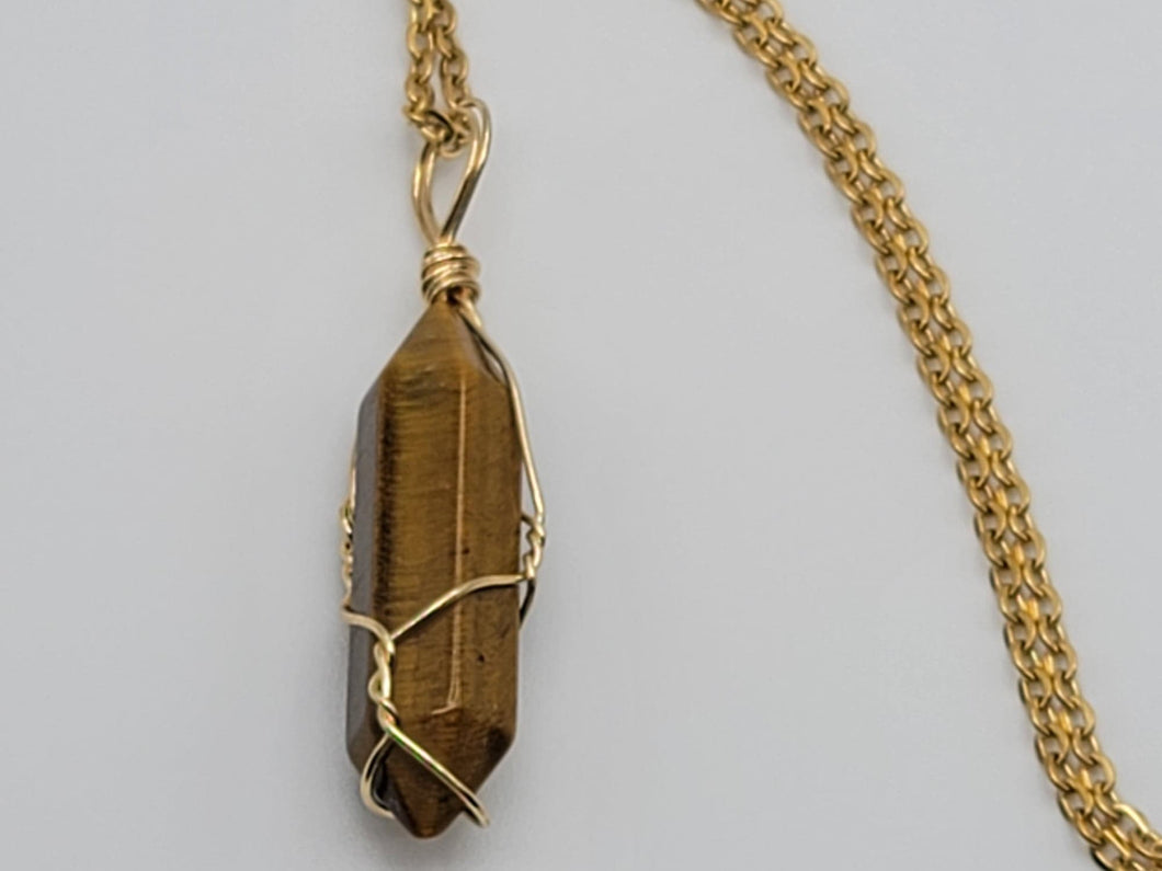 Crystal Necklace Gold Wire Wrapped Tiger's Eye Healing Crystal