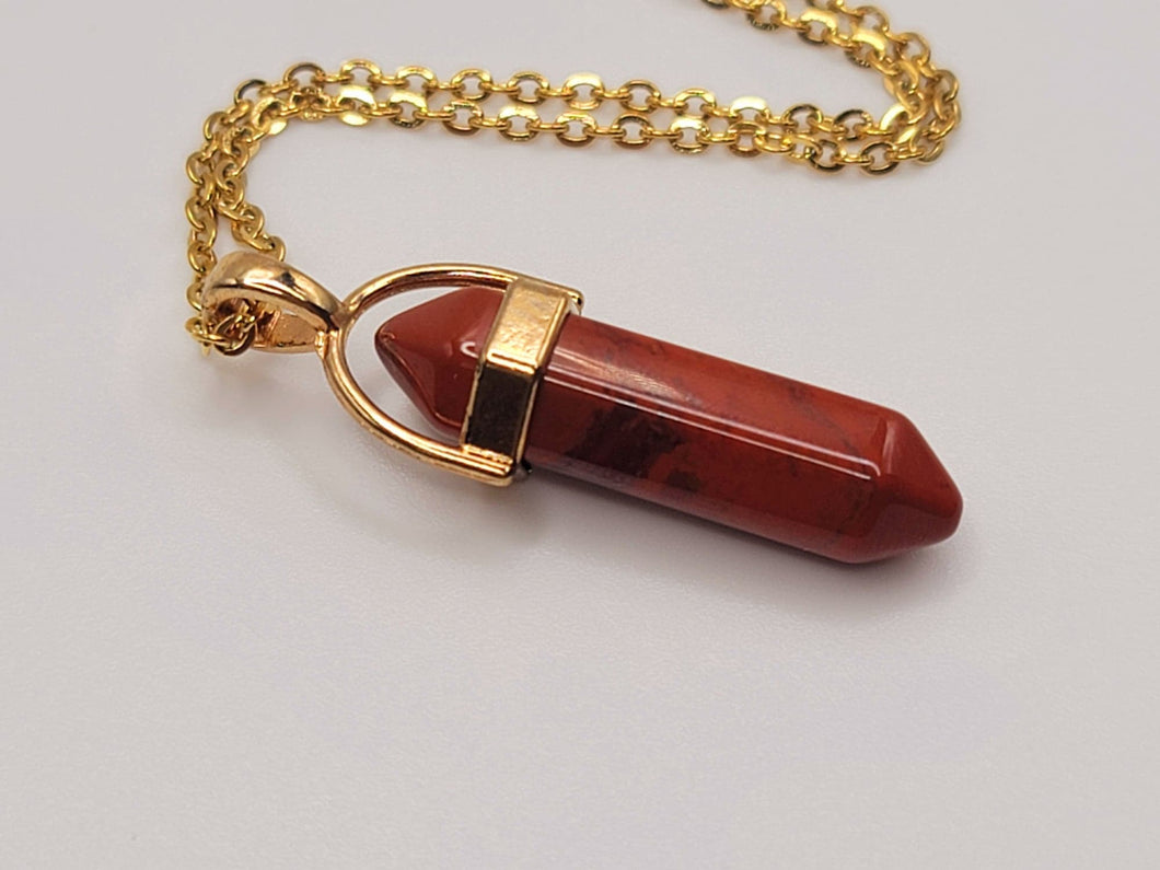Red Jasper Gold Tone Point Necklace Powerful Stone Pendant Necklace