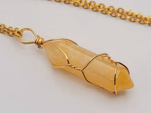 Load image into Gallery viewer, Gold tone Citrine Wire wrapped Crystal Necklace

