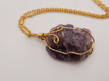 Load image into Gallery viewer, Raw Crystal Necklace, Amethyst Raw stone Necklace Gold Wired Handmade
