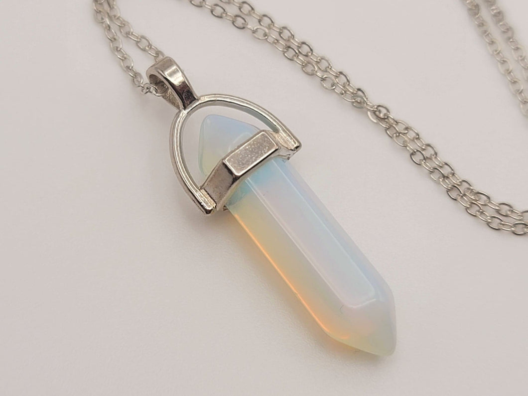 Opal Healing Crystal Point Necklace Gold tone Handmade