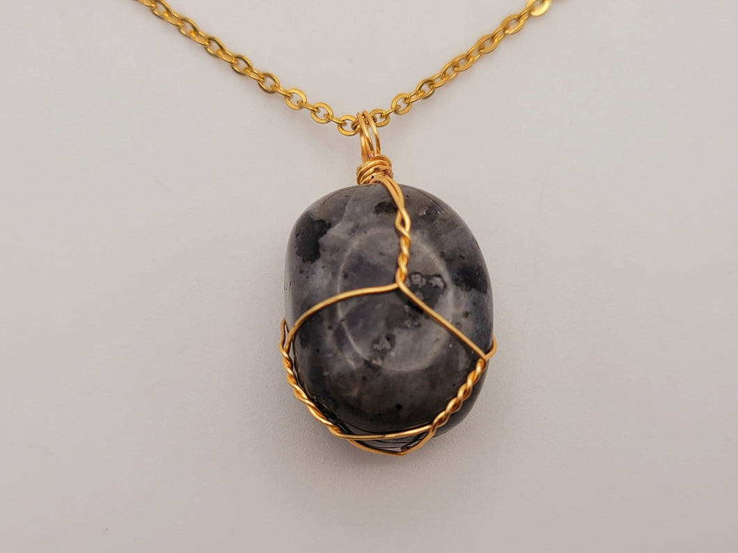 Labradorite Healing Crystal Stone Necklace GOLD wrapped tone Handmade