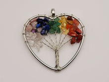 Load image into Gallery viewer, 7 Chakras Necklace Silver tone Gemstone Chip Tree of Life
