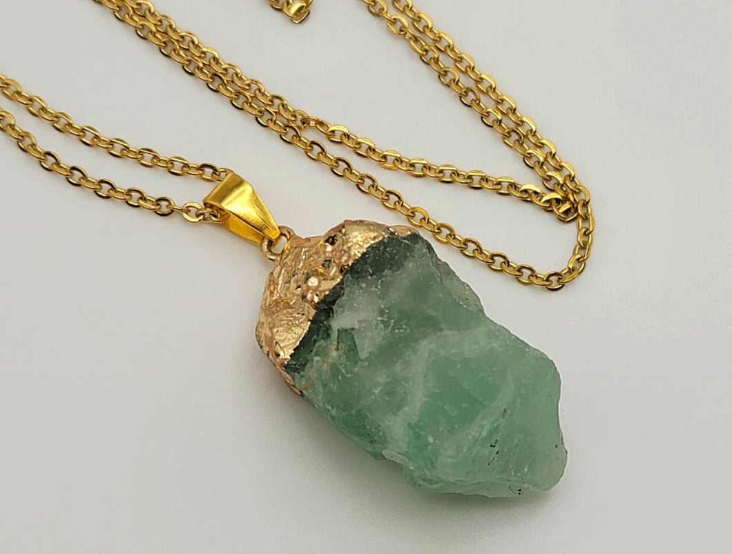 Raw Crystal Fluorite Stone Necklace Healing crystal Necklace